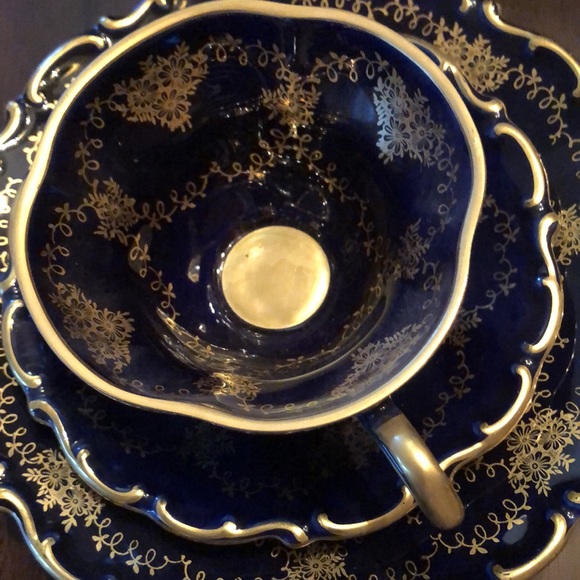 🇩🇪Lindner Kueps Echt Cobalt Fine China set: Cup, saucer, dessert plate - Picture 12 of 13